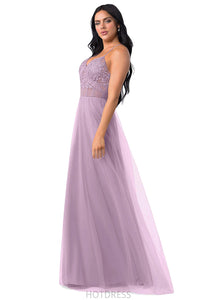 Valeria Floor Length A-Line/Princess Sleeveless Natural Waist Spaghetti Staps Bridesmaid Dresses