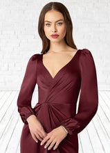 Load image into Gallery viewer, Alissa Sheath Pleated Stretch Satin Floor-Length Dress P0019759