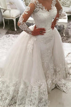 Load image into Gallery viewer, Wedding Dresses V Neck Sheath With Applique Long Sleeves Detachable Train