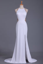 Load image into Gallery viewer, Prom Dresses Scoop Spandex With Beads And Slit Sweep Train Sheath