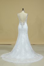 Load image into Gallery viewer, Spaghetti Straps Wedding Dresses Mermaid Open Back With Applique And Beads Tulle