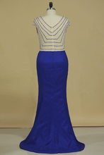 Load image into Gallery viewer, Mermaid V Neck With Beading Prom Dresses Elastic Satin Sweep Train