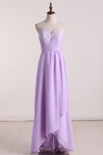 Load image into Gallery viewer, A Line Bridesmaid Dresses Sweetheart Asymmetrical Chiffon With Beads