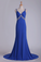 Straps Open Back Prom Dresses Mermaid Spandex With Beads And Ruffles