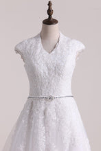 Load image into Gallery viewer, A Line V Neck With Applique Wedding Dresses Tulle Court Train