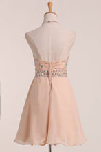 Load image into Gallery viewer, Chiffon&amp;Tulle Halter A Line Homecoming Dress Beaded Bodice Short/Mini