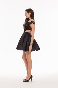 Black Homecoming Dresses Bateau Satin Short/Mini