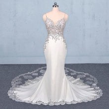 Load image into Gallery viewer, Spaghetti Straps Mermaid Wedding Dress with Lace, V-neck Wedding Dresses SJS15418
