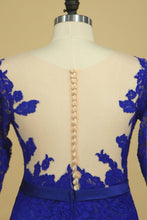 Load image into Gallery viewer, Plus Size Scoop Sheath Half Sleeve With Sash Dark Royal Blue Lace Mother Of The Bride Dresses