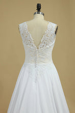 Load image into Gallery viewer, Open Back Scoop Wedding Dresses 30D Chiffon With Applique A Line