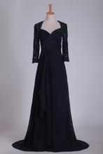 Load image into Gallery viewer, Mother Of The Bride Dresses Mid-Length Sleeves Chiffon With Applique Sweep Train