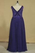 Load image into Gallery viewer, A Line V Neck With Applique And Beads Evening Dresses