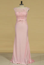 Load image into Gallery viewer, Spandex With Applique And Sash Scoop Mermaid Evening Dresses Open Back