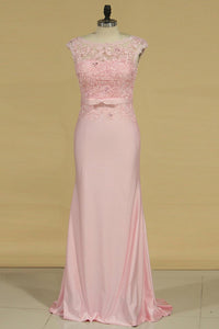 Spandex With Applique And Sash Scoop Mermaid Evening Dresses Open Back
