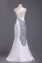 Load image into Gallery viewer, Mermaid/Trumpet One Shoulder Satin Prom Dresses With Beading