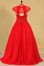 Load image into Gallery viewer, Ball Gown Scoop Tulle With Beading Quinceanera Dresses Court Train
