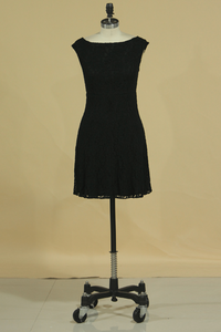 Black Bateau A-Line Homecoming Dresses Lace Short/Mini