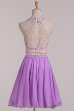 Load image into Gallery viewer, Two-Piece Halter Open Back Homecoming  Dresses Beaded Bodice Chiffon A Line