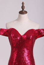 Load image into Gallery viewer, Sexy Off The Shoulder Prom Dresses Sheath With Slit Sequins