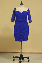 Load image into Gallery viewer, Plus Size Scoop Sheath Half Sleeve With Sash Dark Royal Blue Lace Mother Of The Bride Dresses