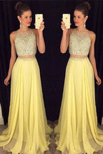 Load image into Gallery viewer, Prom Dresses Scoop Beaded Bodice Chiffon Sweep Train