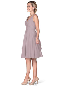 Willa Short Sleeves Natural Waist A-Line/Princess V-Neck Knee Length Bridesmaid Dresses