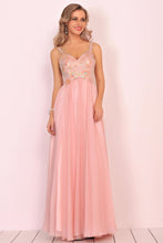 Load image into Gallery viewer, A Line Spaghetti Straps Prom Dresses Chiffon With Beads And Applique