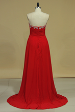 Load image into Gallery viewer, Prom Dress Sweetheart A Line Chiffon With Ruffles And Beads