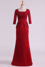 Load image into Gallery viewer, Burgundy Mother Of The Bride Dresses Square 3/4 Length Sleeve With Applique Satin