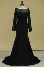 Load image into Gallery viewer, Black Sexy Open Back Long Sleeves Mother Of The Bride Dresses Mermaid Chiffon &amp; Lace