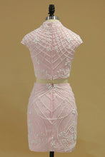 Load image into Gallery viewer, Two-Piece Sheath Homecoming Dresses High Neck With Beads Lace
