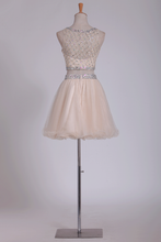 Load image into Gallery viewer, Scoop Homecoming Dresses A-Line Beaded Bodice Tulle Short/Mini