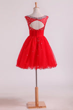 Load image into Gallery viewer, Bateau A Line Short/Mini Homecoming Dresses With Beads &amp; Ruffles Open Back