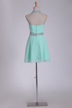 Load image into Gallery viewer, Mint Homecoming Dresses Halter A-Line Short/Mini Chiffon With Beading