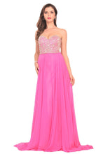 Load image into Gallery viewer, A Line Sweetheart Beaded Bodice Prom Dresses Chiffon Sweep Train