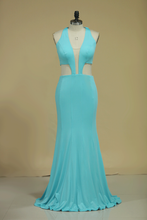 Load image into Gallery viewer, V Neck Prom Dresses Mermaid With Slit Floor Length Spandex