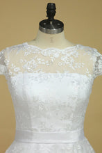 Load image into Gallery viewer, Plus Size Scoop Short Sleeve Knee-Length A Line Lace With Sash Wedding Dresses