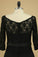 Black Mother Of The Bride Dresses 3/4 Length Sleeve A Line Chiffon Lace Sweep Train
