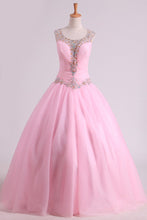 Load image into Gallery viewer, Scoop Quinceanera Dresses Tulle With Beads And Ruffles Floor Length