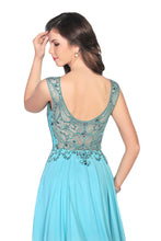 Load image into Gallery viewer, Chiffon Scoop A Line With Beading Sweep Train Prom Dresses