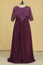 Load image into Gallery viewer, Plus Size Scoop V Back With Applique And Ruffles Chiffon Mother Of The Bride Dresses Grape