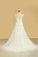 V Neck A Line Wedding Dresses Tulle With Applique Court Train