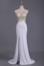Load image into Gallery viewer, See-Through Prom Dresses Sweetheart Sheath Spandex With Slit And Applique