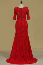 Load image into Gallery viewer, Mother Of The Bride Dresses Mermaid/Trumpet V Neck With Beads And Applique Lace