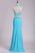 Load image into Gallery viewer, Prom Dresses High Neck Chiffon Spandex With Beading Sheath