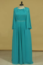 Load image into Gallery viewer, A Line Scoop Beaded Waistline Floor Length Mother Of The Bride Dresses Chiffon &amp; Lace