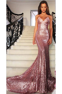 New Arrival Spaghetti Straps Sequins Mermaid Prom Dresses With Applique