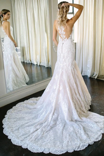 Charming Mermaid Ivory Sleeveless Lace Wedding Dresses With SJSPRAYR4PA