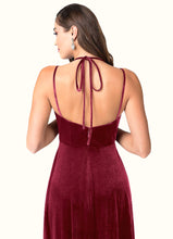 Load image into Gallery viewer, Anabelle A-Line Bow Velvet Floor-Length Dress P0019697
