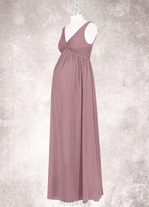 Isabela A-Line Pleated Chiffon Floor-Length Dress P0019616